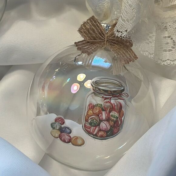 Upcycled Clear Glass Ornaments 3 Different Decor Christmas Balls Dog Cat Candy - Picture 11 of 14